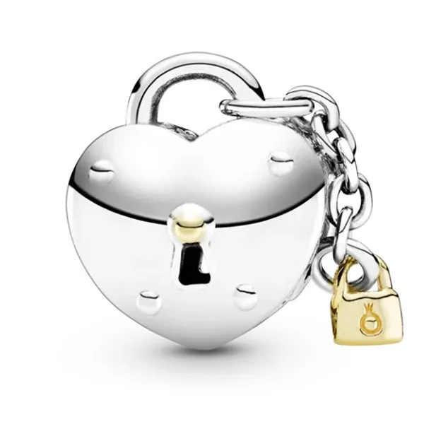 Hạt Vòng Charm Pandora Heart & Lock Charm 799160C01 Màu Bạc