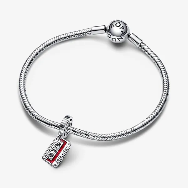 Hạt Vòng Charm Pandora Marvel Guardians Of The Galaxy Cassette Tape Dangle Charm 792564C01-1 Màu Bạc Đỏ