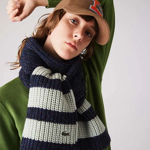 Khăn Len Nữ Lacoste Striped Ribbed Wool Blend Women's Rectangular Scarf RE2796 - 9NU Màu Xanh