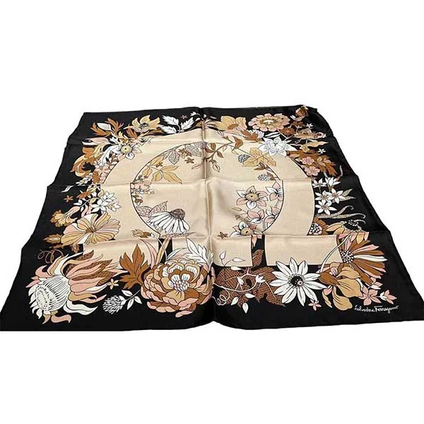 Khăn Nữ Salvatore Ferragamo 3100347330834 Silk Scarf Họa Tiết Màu Đen - Thời trang - Vua Hàng Hiệu