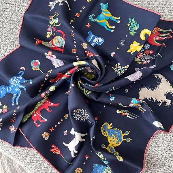 Khăn Nữ Salvatore Ferragamo Zodiac 2018 Year of the Dog Silk Scarf 70 x 70cm Màu Xanh Họa Tiết - Thời trang - Vua Hàng Hiệu