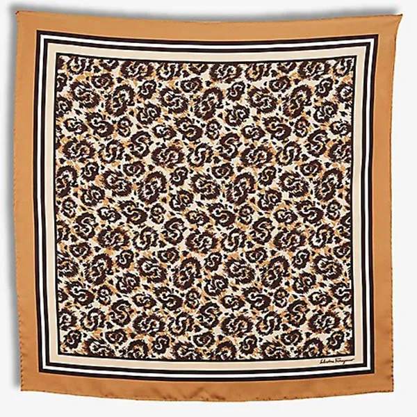 Khăn Nữ Salvatore Ferragamo Leopard Logo Graphic-Print Silk Scarf 70 x 70cm Màu Nâu Họa Tiết - Thời trang - Vua Hàng Hiệu