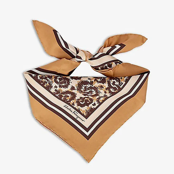 Khăn Nữ Salvatore Ferragamo Leopard Logo Graphic-Print Silk Scarf 70 x 70cm Màu Nâu Họa Tiết - Thời trang - Vua Hàng Hiệu