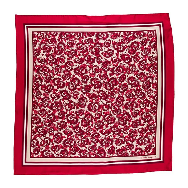 Khăn Nữ Salvatore Ferragamo Silk Printed Scarf W/ Tags 70 x 70cm Màu Đỏ Phối Họa Tiết - Thời trang - Vua Hàng Hiệu