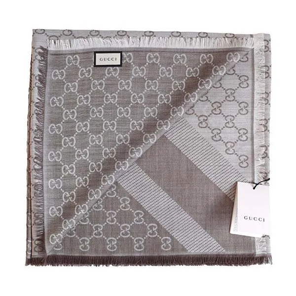 Khăn Quàng Cổ Gucci Scarf Shawl GG Guccissima 140x140cm Wool Silk 281942 Màu Xám