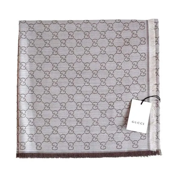 Khăn Quàng Cổ Gucci Scarf Shawl GG Guccissima 140x140cm Wool Silk 281942 Màu Xám