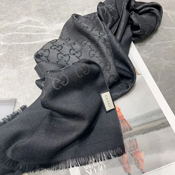 Khăn Quàng Cổ Unisex Gucci Muffler Stole 165904 3G646 1100 Màu Xám Đen Size 45 x 180cm