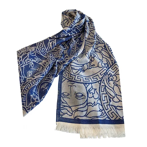 Khăn Quàng Cổ Versace Logo Medusa Wool Scarf Màu Trắng Xanh - Thời trang - Vua Hàng Hiệu