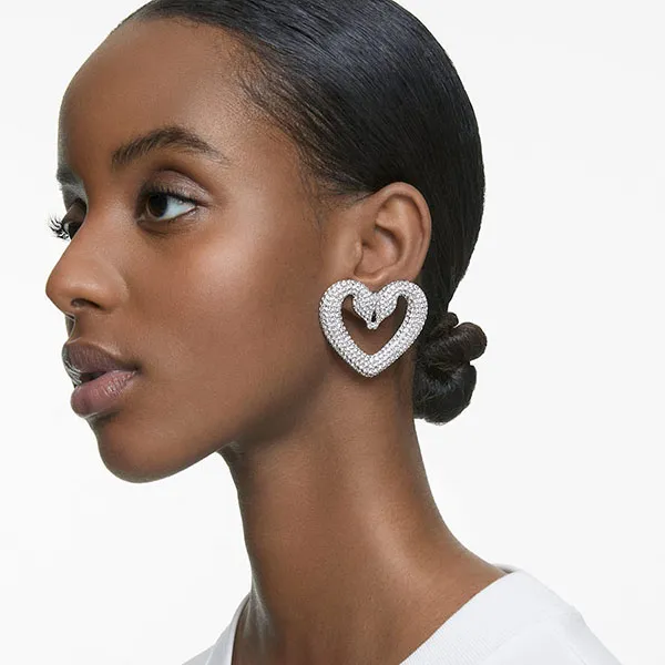 Khuyên Tai Nữ Swarovski Una clip earrings, Heart, Large, White, Rhodium plated 5626172 Màu Trắng - Trang sức - Vua Hàng Hiệu