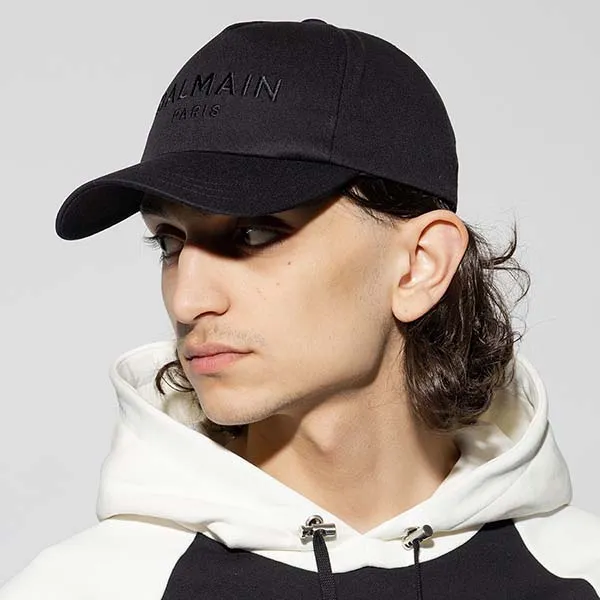 Mũ Nam Balmain Black With Logo Black Embroidered BH1XA015 CB24 EAP Màu Đen