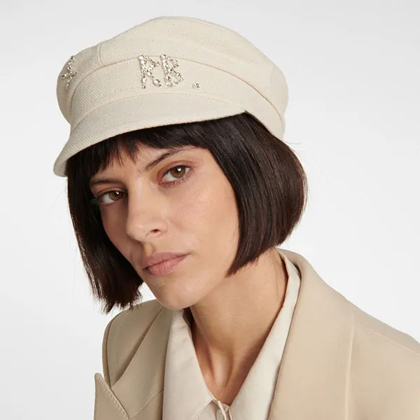 Mũ Nồi Ruslan Baginskiy Crystal-Embellished Baker Boy Cap Màu Be Size S - Mũ nón - Vua Hàng Hiệu