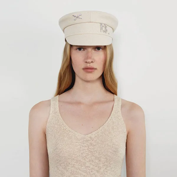 Mũ Nồi Ruslan Baginskiy Crystal-Embellished Baker Boy Cap Màu Be Size S - Mũ nón - Vua Hàng Hiệu