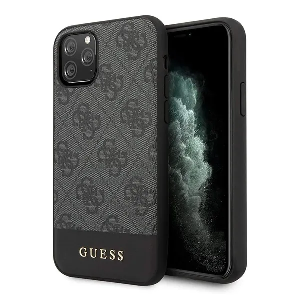 Ốp Điện Thoại Guess Iphone 11 Pro Max GUHCN65G4GLGR Màu Đen Ghi Logo Kim Loại Vàng - Phụ Kiện Công Nghệ - Vua Hàng Hiệu