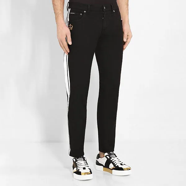 Quần Jean Nam Dolce & Gabbana D&G Contrast Stripe Stretch Skinny GYC4LZ Màu Đen Size 48
