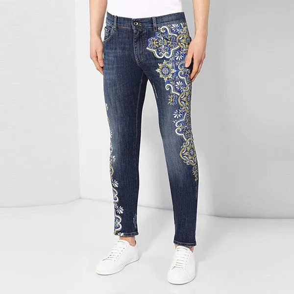 Quần Jean Nam Dolce & Gabbana D&G GY07LD G8CI5 Màu Xanh Phối Họa Tiết Size 44 - Thời trang - Vua Hàng Hiệu