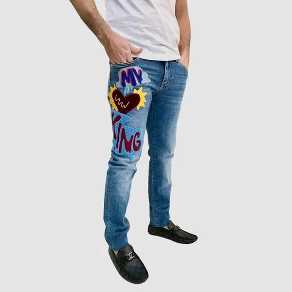 Quần Jean Nam Dolce & Gabbana D&G GY07LZ Màu Xanh Phối Họa Tiết Size 44