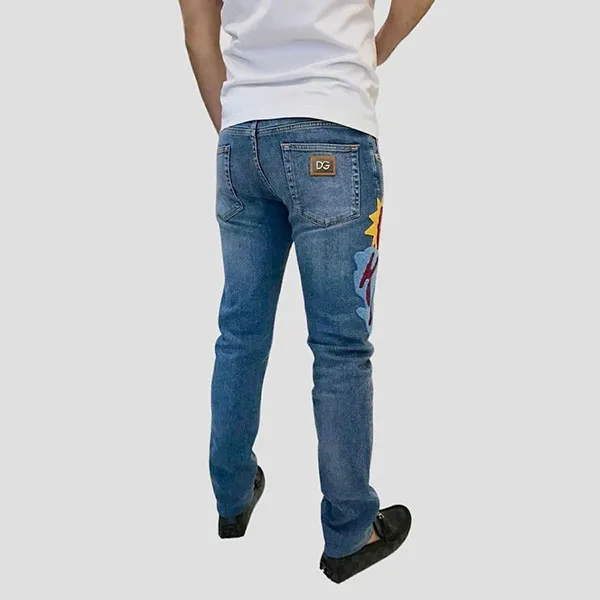 Quần Jean Nam Dolce & Gabbana D&G GY07LZ Màu Xanh Phối Họa Tiết Size 44