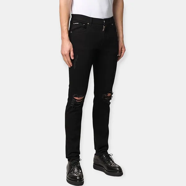Quần Jean Nam Dolce & Gabbana D&G Rách 2 Đùi Skinny GY07LDG8CE9S9001 Màu Đen Size 50