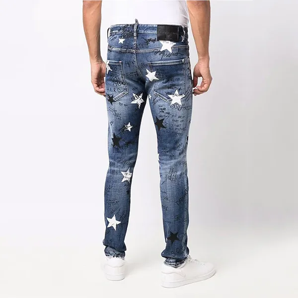 Quần Jean Nam Dsquared2 Slogan-Print Slim-Fit Skater 8800 S71LB1063 Màu Xanh Size 48