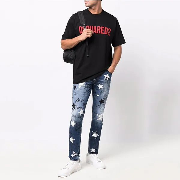 Quần Jean Nam Dsquared2 Slogan-Print Slim-Fit Skater 8800 S71LB1063 Màu Xanh Size 48