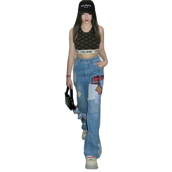 Quần Jean Nữ 13 De Marzo Blue Denim Bear Plaid Patch FR0065-0030 Màu Xanh