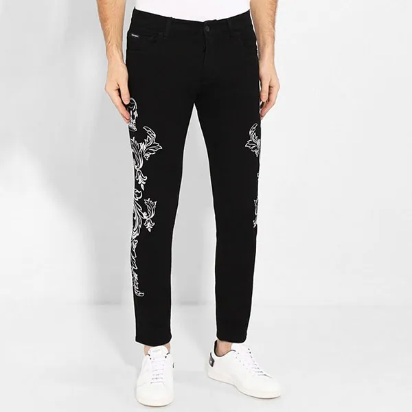 Quần Jeans Nam Dolce & Gabbana D&G Baroque Print Straight Leg Skinny GYC4LD Màu Đen Họa Tiết Size 46 - Thời trang - Vua Hàng Hiệu