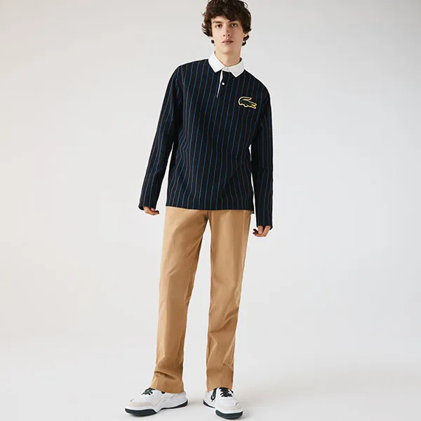 Quần Kaki Nam Lacoste Men's Slim Fit Stretch Cotton Pleated Chino Pants HH3488-02S Màu Beige Size 32