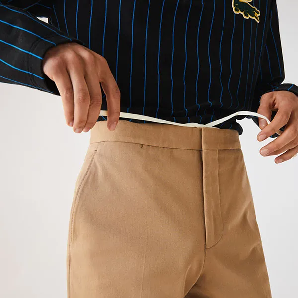Quần Kaki Nam Lacoste Men's Slim Fit Stretch Cotton Pleated Chino Pants HH3488-02S Màu Beige Size 32