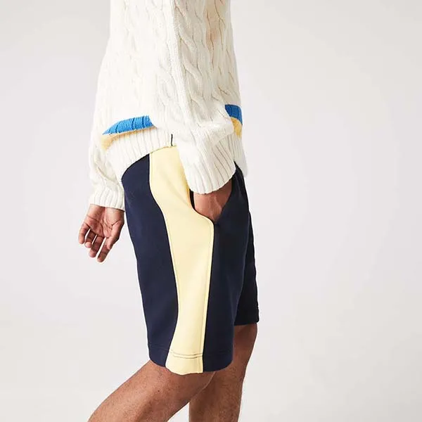 Quần Nam Short Lacoste Colorblock Men's Brushed Fleece GH9609-144 Màu Xanh Vàng Size 4