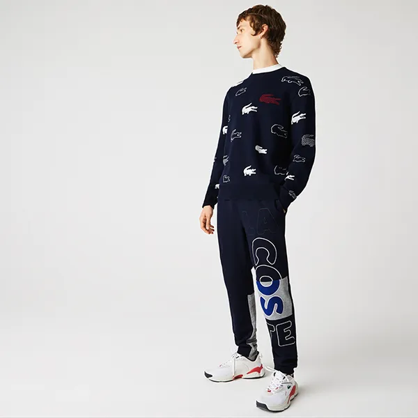 Quần Nỉ Nam Lacoste Men's Heritage Branded Cotton Fleece Sweatpants XH5781-166 Màu Xanh Blue Size 4
