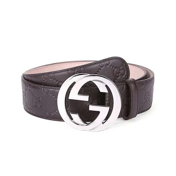 Thắt Lưng Nam Gucci Signature Series Cowhide Double G Embossed Plate Buckle Belt 411924-CWC1N-2140-S105 Màu Nâu Size 95