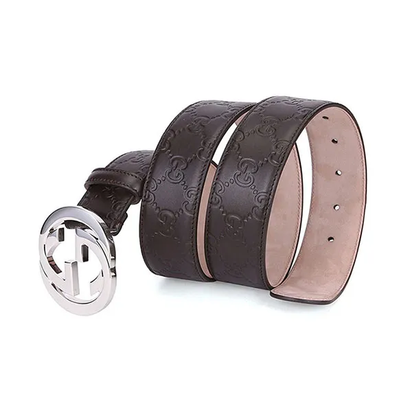 Thắt Lưng Nam Gucci Signature Series Cowhide Double G Embossed Plate Buckle Belt 411924-CWC1N-2140-S105 Màu Nâu Size 95