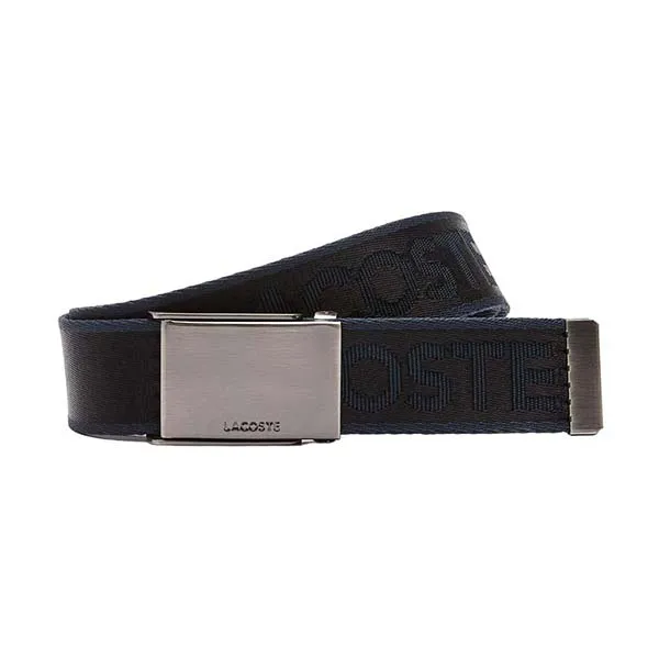 Thắt Lưng Nam Lacoste Men’s Engraved Plate Buckle Lettered Woven Belt RC4036 - H97 Màu Đen Size 110
