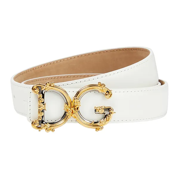 Thắt Lưng Nữ Dolce & Gabbana D&G Calfskin Belt With Logo BE1336AZ83180001 Màu Trắng Bản 2.5cm Size 70 - 3