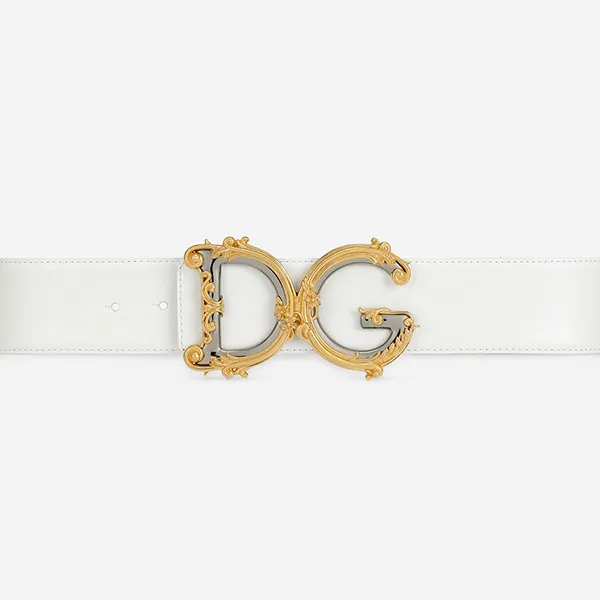 Thắt Lưng Nữ Dolce & Gabbana D&G Calfskin Belt With Logo BE1336AZ83180001 Màu Trắng Bản 2.5cm Size 70 - 4