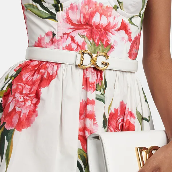 Thắt Lưng Nữ Dolce & Gabbana D&G Calfskin Belt With Logo BE1336AZ83180001 Màu Trắng Bản 2.5cm Size 70 - 1