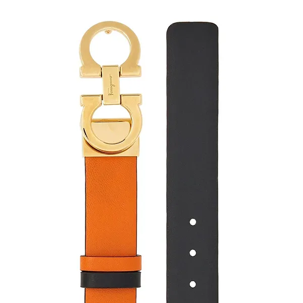 Thắt Lưng Nữ Salvatore Ferragamo Orange Black Reversible Belt Hai Mặt Màu Đen Cam Bản 2.5cm - Thắt lưng - Vua Hàng Hiệu