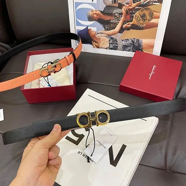 Thắt Lưng Nữ Salvatore Ferragamo Orange Black Reversible Belt Hai Mặt Màu Đen Cam Bản 2.5cm - Thắt lưng - Vua Hàng Hiệu