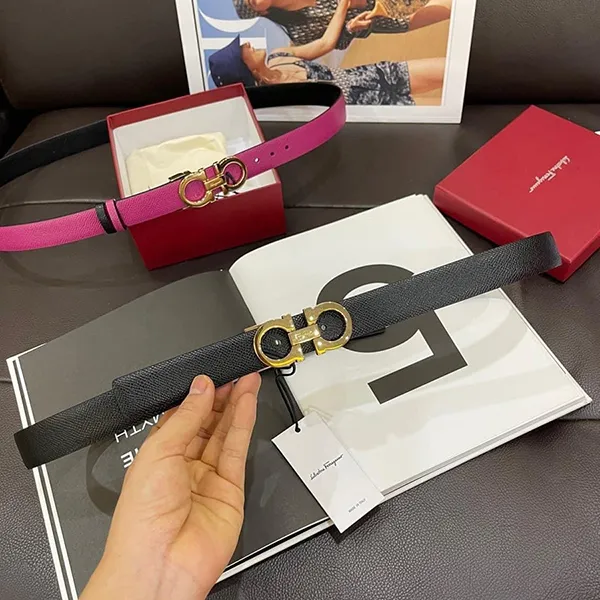 Thắt Lưng Nữ Salvatore Ferragamo Pink Reversible Belt Hai Mặt Màu Hồng Đen Bản 2.5cm - Thắt lưng - Vua Hàng Hiệu