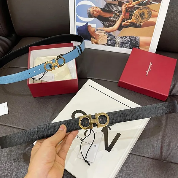Thắt Lưng Nữ Salvatore Ferragamo Sky Blue Reversible Belt Hai Mặt Màu Xanh Blue/Đen Bản 2.5cm - Thắt lưng - Vua Hàng Hiệu