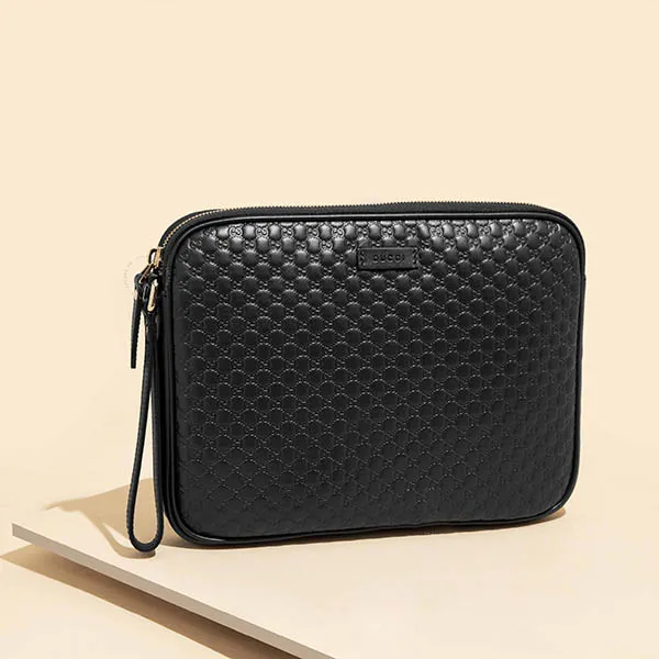 Túi Cầm Tay Nam Gucci Signature Soft Pouch Clutch Màu Đen