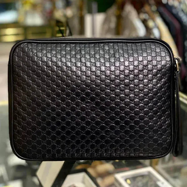 Túi Cầm Tay Nam Gucci Signature Soft Pouch Clutch Màu Đen