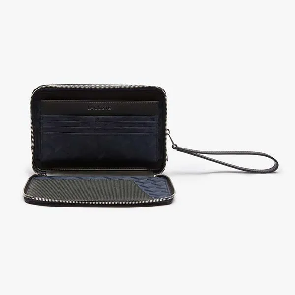 Túi Cầm Tay Nam Lacoste Men's Chantaco Piqué Leather Zip Pouch NH2922CE Màu Đen