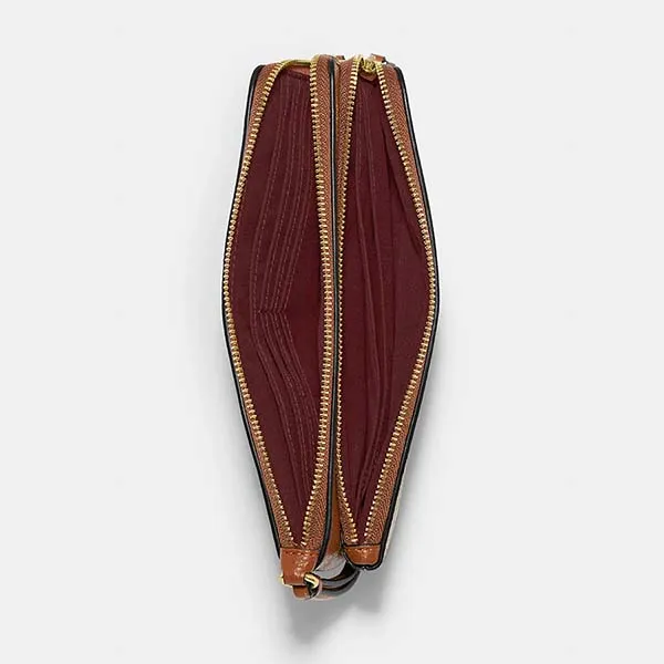 Túi Cầm Tay Nữ Coach Double Zip Wallet In Signature Canvas C5576 Màu Nâu