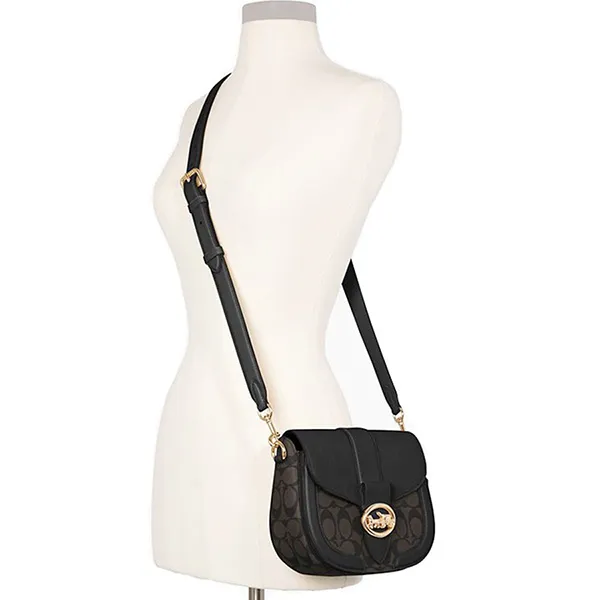 Túi Đeo Chéo Nữ Coach Georgie Saddle Bag In Signature Canvas C2806 Màu Nâu Đen