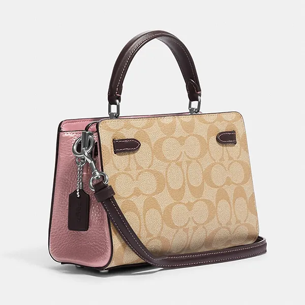 Túi Đeo Chéo Coach Nữ Mini Lane Top Handle In Colorblock Signature Canvas C8318 Màu Khaki/Hồng