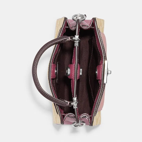Túi Đeo Chéo Coach Nữ Mini Lane Top Handle In Colorblock Signature Canvas C8318 Màu Khaki/Hồng