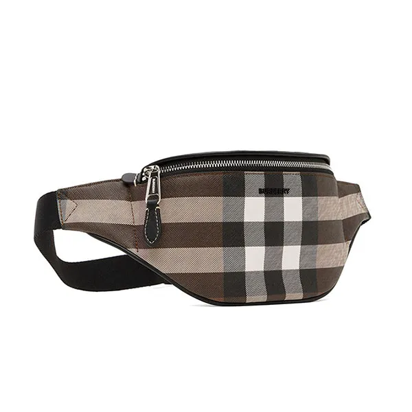 Túi Đeo Chéo Nam Burberry Mini Cason Bumbag Bag Check Logo Leather 8050797 Màu Nâu Kẻ Trắng - 3