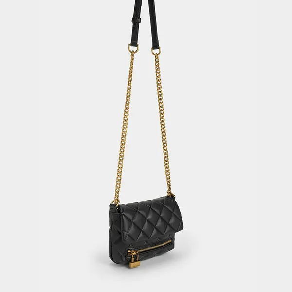 Túi Đeo Chéo Nữ Charles & Keith CNK Mini Swing Quilted Chain-Handle Bag 80271239 Màu Đen