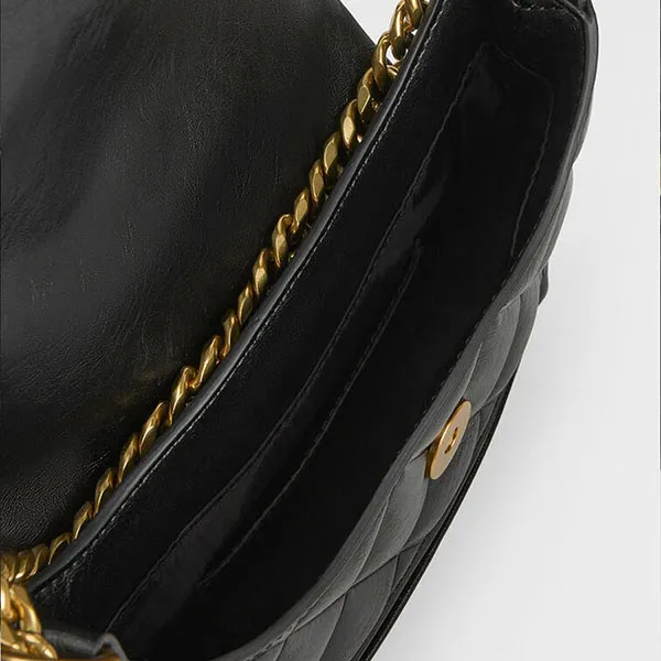 Túi Đeo Chéo Nữ Charles & Keith CNK Mini Swing Quilted Chain-Handle Bag 80271239 Màu Đen